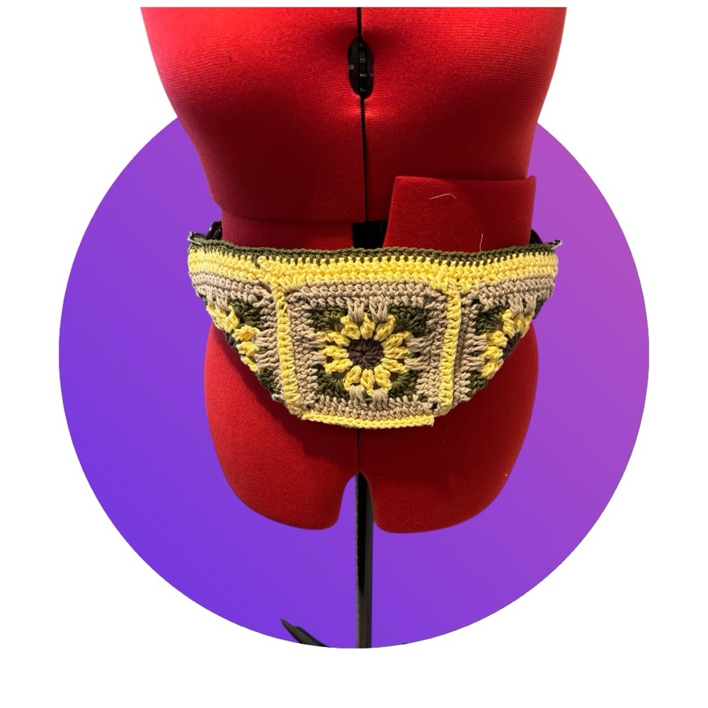 Handmade Crochet Waist Bag in Yellow and Green